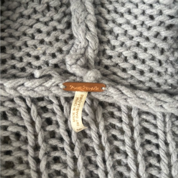 Free People Gray Cable Knit Women's Hooded long cardigan Sweater - Picture 3 of 4